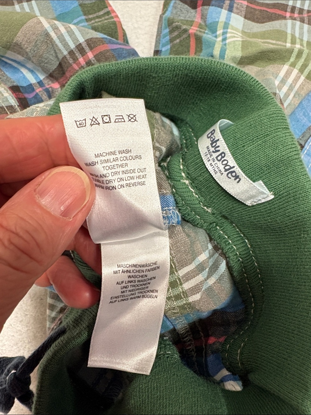 Baby Boden Green Blue Plaid Cargo Pants elastic waist drawstring cargo 12/18m - Picture 8 of 8